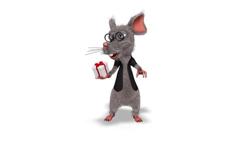 Animated Cartoon Mouse Character Holding a Gift Box