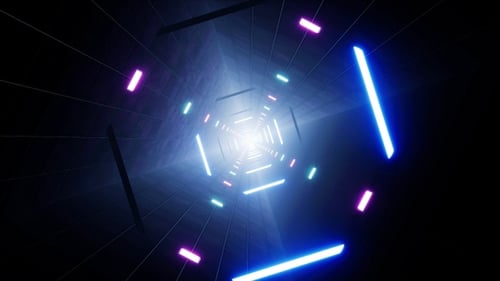 Sequentially Flashing Neon Light in the Rotating Passage VJ Loop