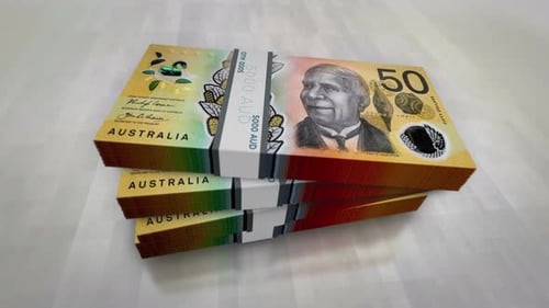 Australian 50 AUD Dollar Money Stacks Smoothly Rotating