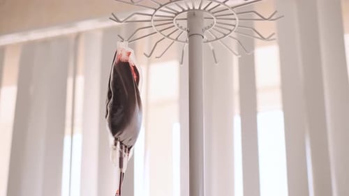 Blood Bag Hangs on Special Hanger in Blood Center