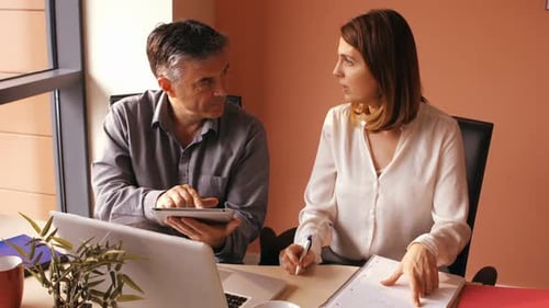 Colleagues Discussing Work at Office Desk