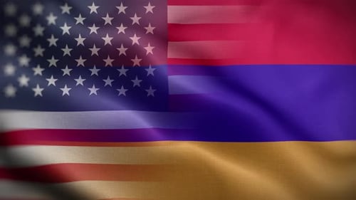 United States and Armenian Flags Waving Animation