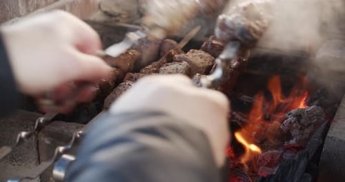 Fry Meat In Nature, Barbecue