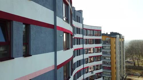 Aerial drone video of new residential building.