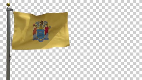 Flagge des Staates New Jersey (USA) auf Fahnenmast mit Alphakanal - 4K