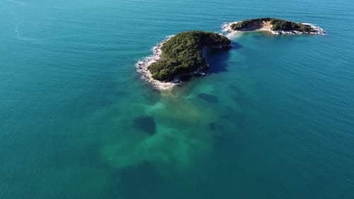 Aerial drone view of the beautiful seaside coast on a sunny day