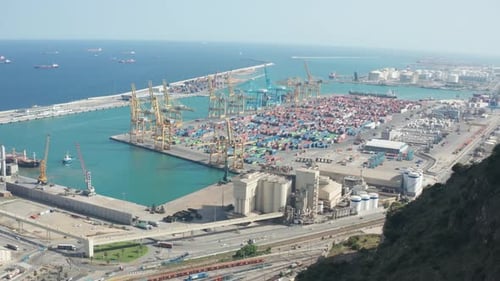 Drone Flight Near Mountain To Barcelona Cargo Port