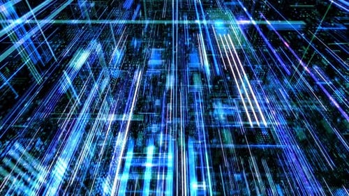 Abstract digital virtual city with technology and connection. 3D render 4K loop