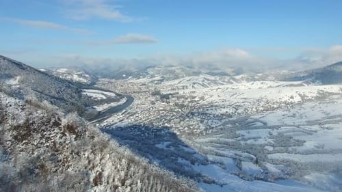 Beautiful Winter Mountains They are Partially Covered with Snow Blue Sky Mountain Panorama