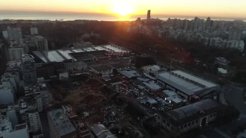 Aerial view of city with backgrounds of buildings at sunset. Buenos Aires, Argentina.