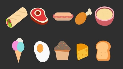 Animated Flat Design Food and Drink Icons Collection