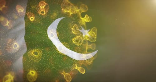 Pakistan Flag With Corona Virus Bacteria