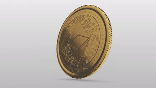 Animated 3D Golden Ethereum Cryptocurrency Coin Spinning