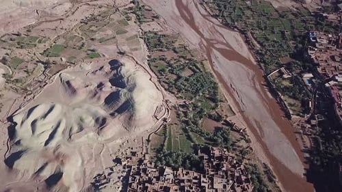Aerial Top View on Kasbah Ait Ben Haddou Morocco