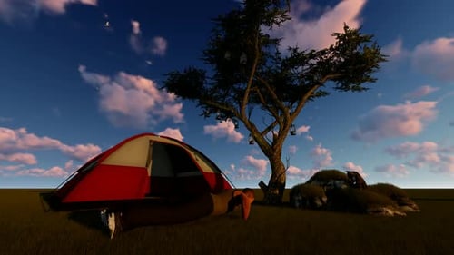 Homme faisant du sport le matin du camping