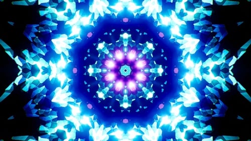 Blinking Stained Glass Neon Kaleidoscope Loop 4K 04