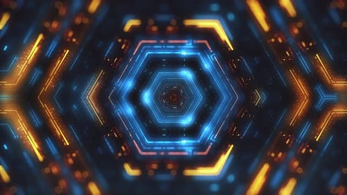 Futuristic Hexagon Digital Data Tunnel Loop Background