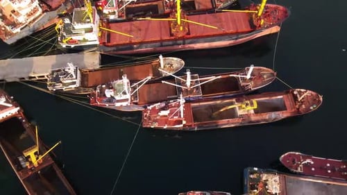 Aerial View of Cargo Ships Docked in Port