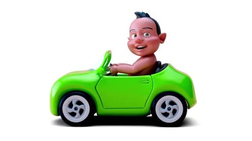 3D Cartoon Character Driving Green Car Animation
