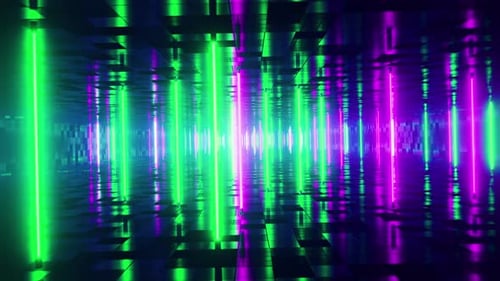 Flying between green and red fluorescent lights. Infinitely looped animation.