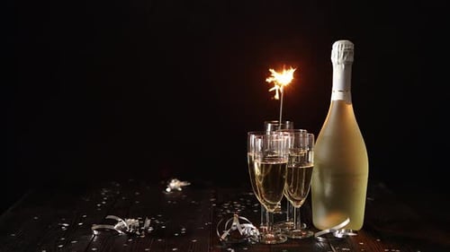 Sparkling Celebration with Champagne and Lit Sparkler