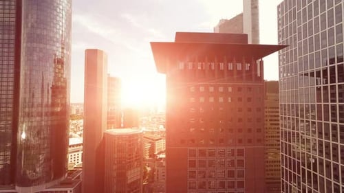Establishing Shot of High Rise City Buildings in Business District