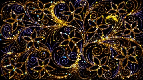 Golden Glowing Decorative Swirling Floral Pattern Background Loop
