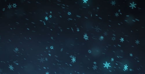 Geometric Glowing Blue Snowflakes Falling Loop Background