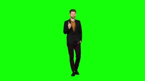 Businessman Scolds His Subordinates, They Do Not Work. Green Screen