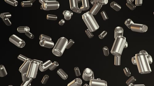 Falling 3D Metallic Beverage Cans Seamless Loop