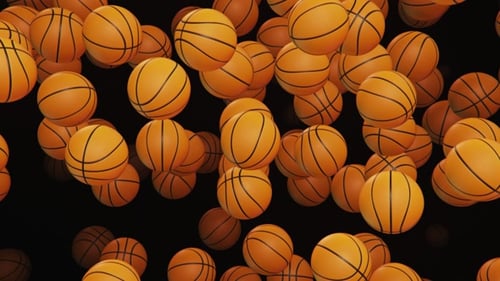 Endloser Regen von Basketbällen auf dunklem Hintergrund