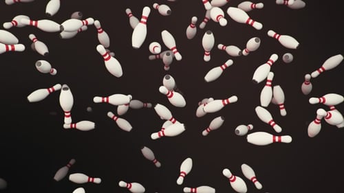 Animated Bowling Pins Falling on a Dark Background