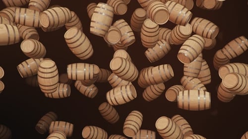 Endless Rain of Wooden Barrels on a Dark Background