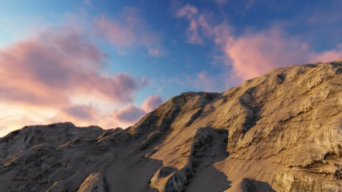 3D Mountain Landscape Panorama with Moving Clouds and Blue Sky