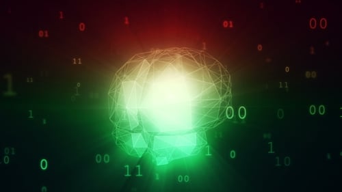 Gehirn digitaler künstlicher Intelligenz in der Cloud aus binären Daten