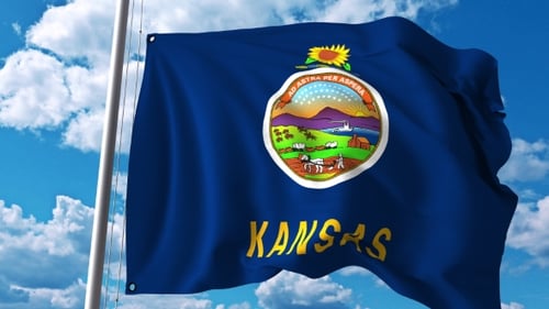 Realistic 3D Kansas Flag Waving in the Wind