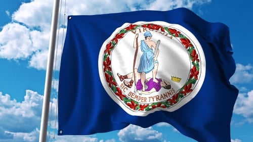 Virginia State Flag Waving Animation with Blue Sky Background