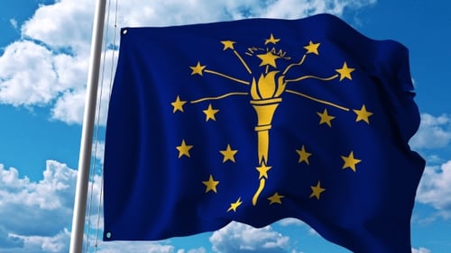 Indiana State Flag Waving Animation on Blue Sky