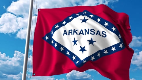 Realistic Waving Arkansas State Flag 3D Animation Loop