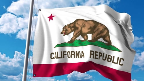 Realistic California State Flag Waving in Blue Sky