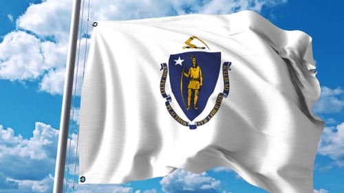 Realistic Massachusetts State Flag Waving