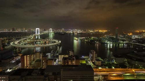Tokyo japan city rainbow bridge skyline harbour