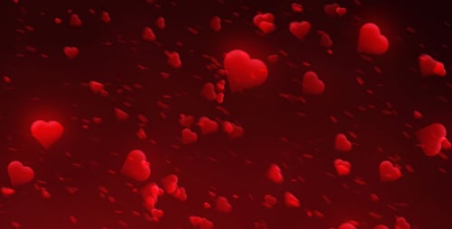 Romantic Red Glowing Hearts Particle Animation Background