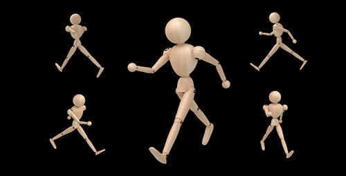 3D Animated Wooden Mannequins Walking and Running Cycle