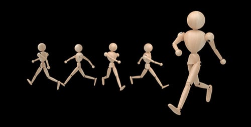 Animated Wooden Mannequins Running on Alpha Channel Loop
