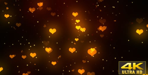 Romantic Gold Glowing Hearts and Sparkles Background