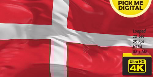 Realistic Waving Flag of Denmark Animation Loop