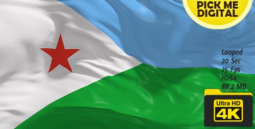 Waving Flag of Djibouti Realistic Loop Animation