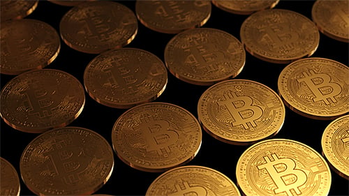 Rotating Golden Bitcoin Coins Background