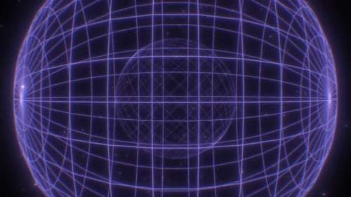 Sphères géométriques Fly in Neon Glow des années 80 Synthwave Wireframe Net Grid - 1080p